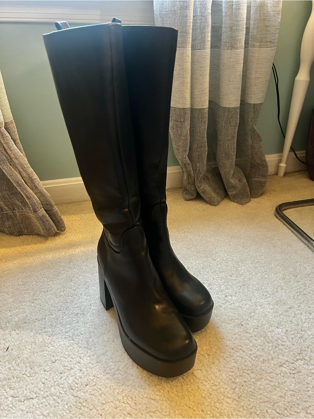 Black Platform Knee-High Pleather Boots